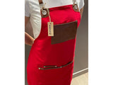 Red Apron with Wide Pockets-Faux Brown Leather Straps-Apron For Women-Apron For Men-Apron-Gift-Teacher-Barista-Artist-Bartender-Mixologist