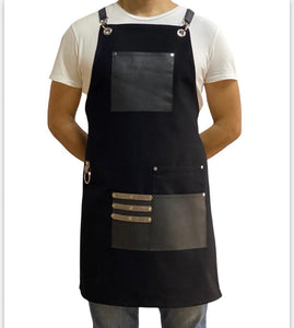 Black Apron with Wide Pockets-Black Faux Leather Straps-Apron For Women-Apron For Men-Apron-Christmas Gift-Barista-Bartender-Apron