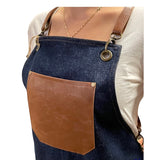 Dark blue Denim Apron with Wide Pockets-Faux Leather Straps-Apron For Women-Apron For Men-Apron-Personalized Gift-Teacher-Barista-Mixologist