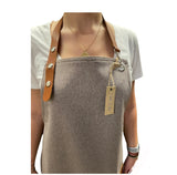 Beige and Gingerbread Brown Apron with Genuine Leather Straps and Pockets, Chef-Apron-Gift-Barista-Kitchen Apron-Barber-Artist-Bartender-Stylist