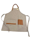 Beige and Gingerbread Brown Apron with Genuine Leather Straps and Pockets, Chef-Apron-Gift-Barista-Kitchen Apron-Barber-Artist-Bartender-Stylist