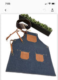 Dark blue Denim Apron with Wide Pockets-Faux Leather Straps-Apron For Women-Apron For Men-Apron-Personalized Gift-Teacher-Barista-Mixologist