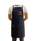 Florance - Black Jean Denim Apron with Wide Pockets-Faux Leather Straps-Apron For Women-Apron For Men-Gift-Teacher-Barista-Artist-Bartender