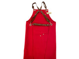 Red Apron with Wide Pockets-Faux Brown Leather Straps-Apron For Women-Apron For Men-Apron-Gift-Teacher-Barista-Artist-Bartender-Mixologist